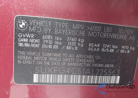 2010 BMW X6 xDrive35I z USA, uszkodzony, nr VIN 5UXFG4C51AL225563